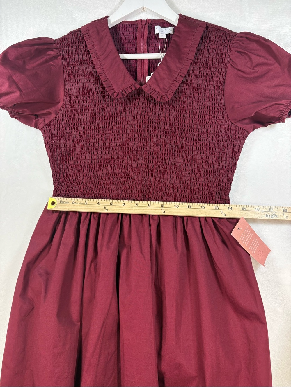 Ivy City Co Wine Red Smocked Addie Dress Size Medium Holiday Christmas NWT - Picture 14 of 14